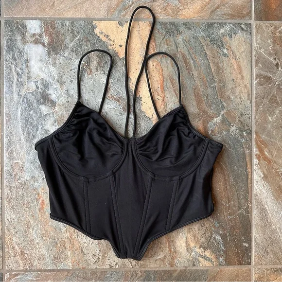 Shein Asymmetrical Hem Bustier Cami Top NWOT Size Medium Black - Picture 5 of 8